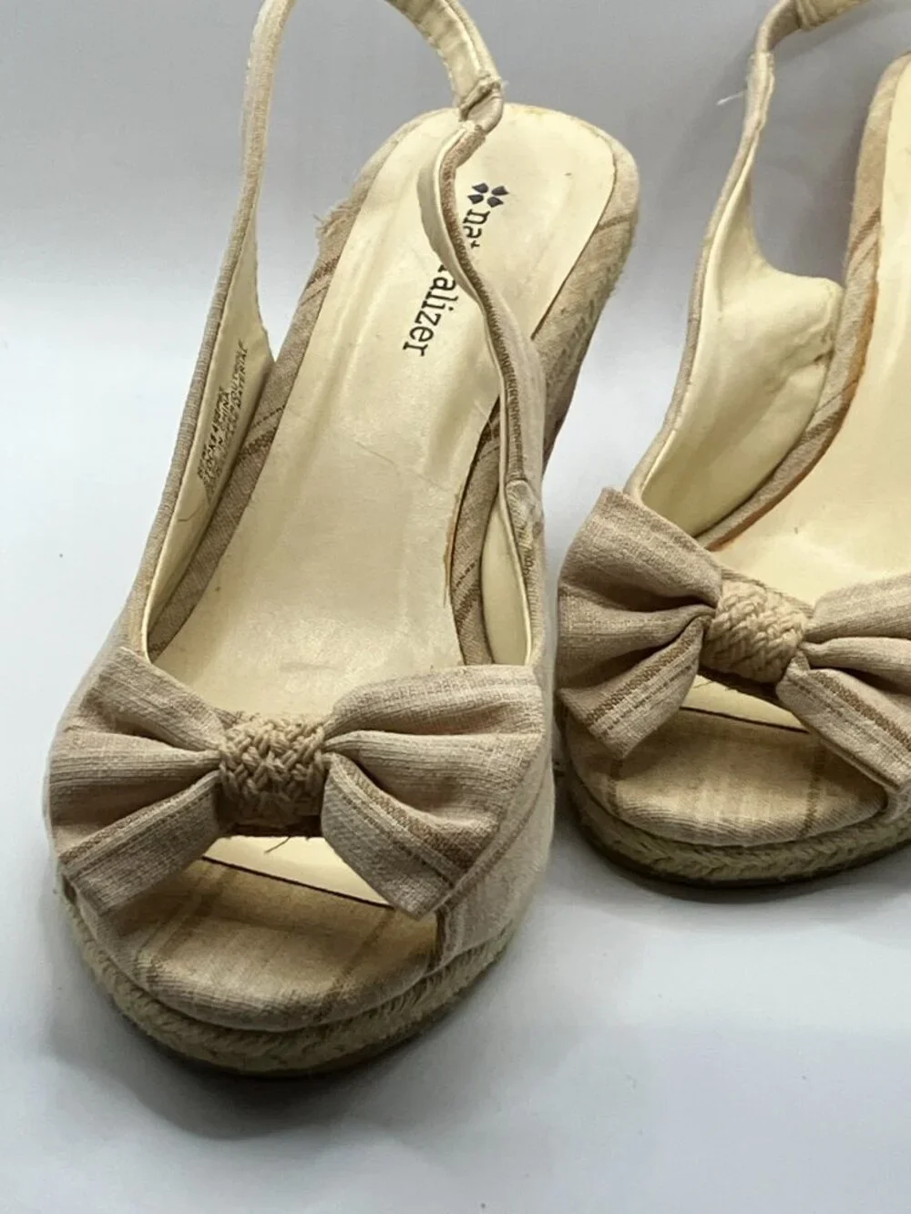 Naturalizer Espadrille Cloth Sandals with bow Cork 3.5-inch Heel Size 8.5 M